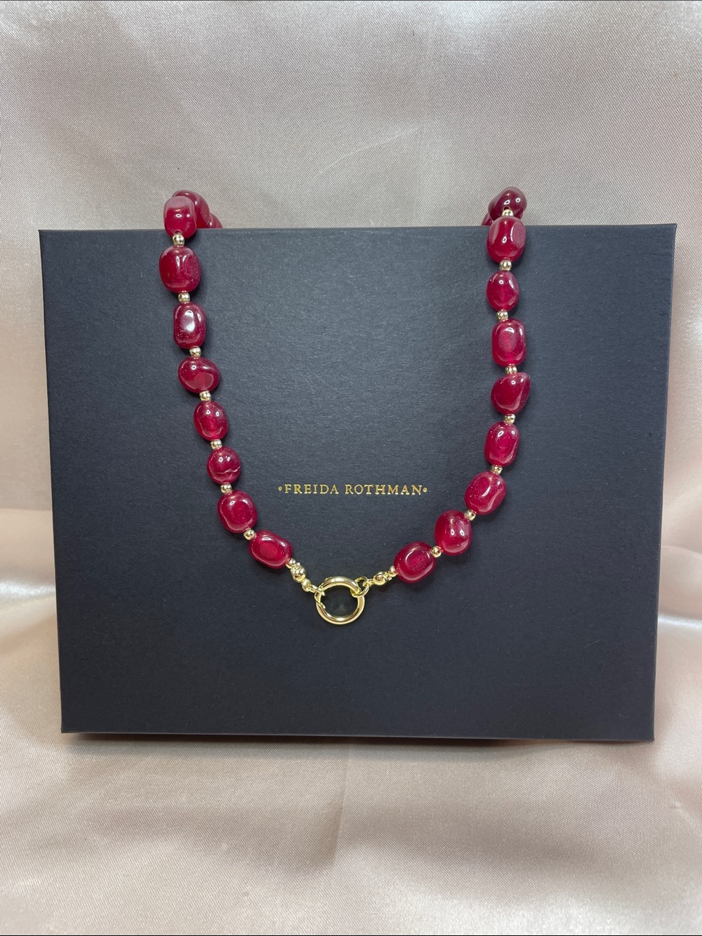 Freida Rothman Brass Base Genuine Red Agate Beaded Necklace 18" NWT $145 MSRP